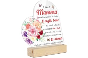 Putuo Decor Targa Decorativa in Acrilico per Mamma - Frase Affettuosa A Mia Mamma, Ti Voglio Bene - Idea Regalo Sentimentale per la Festa della Mamma - Decorazione da Tavolo con Fiori e Farfalle
