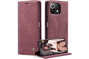 CaseMe Funda para Xiaomi 11 Lite 5G NE Funda para Xiaomi Mi 11 Lite 4G/5G Carcasa PU Cuero Flip Magnético Protección Fundas Móvil de Tapa Libro para Xiaomi Mi 11 Lite 5G/4G/5G NE - Vino Rosso