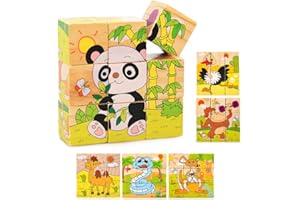KOKOBOX Puzzle Bambini 1 2 3 Anni Puzzle in Legno Gioco Bimba Bambino Giocattoli Educativi per Bambini Cubo dei Giochi per Bambini Giochi Montessori Bambino Bambina - 9 Pezzi Animali Safari