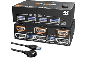 AOOCOO HDMI Displayport KVM Switch 2 PC 2 Monitore 4K@60Hz/2K@120Hz KVM Switches kabelgebundener Fernbedienung USB3.0 Kabel im Lieferumfang enthalte