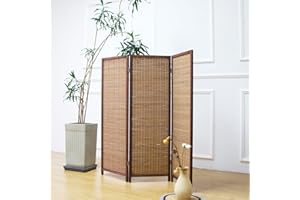 Furnnylane 3 Panel Bamboo Room Divider Short Folding Screen Divider,Double Sided Bamboo Divider Screen for Room Separation,Brown,120 cm H x 117 cm W