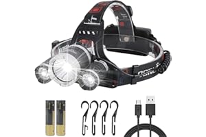 BORUiT RJ-3000 Rechargeable Head Torch with 3 White Lights,6000 Lumens Super Bright 4 Modes LED Headlight,Hands-Free Flashlight Headlamp with 4 Clips for Running, Camping, Fishing, Cycling, Hiking