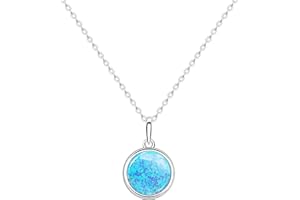 KristLand Moonlight Collection S925 Silver Necklace with White Opal Simple Design Delicate Round Pendant for Women Girlfriend Wife Daughter Gift Box 14mm Pendant