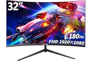 CRUA Gaming Monitor 32 Pouces 180Hz, 165HZ,144HZ,Moniteur de PC incurvée Full HD 1080P 1500R Moniteur d’Ordinateur sans Cadre avec FreeSync et la Technologie de Soins oculaires, Prend en Charge VESA