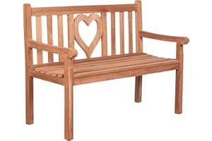 ‎MR. DEKO MR. DEKO® Gartenbank Motiv Teakholz | Holzbank mit Lehne | Friesenbank für draußen | 2-Sitzer 120x60x94 cm | Sitzbank Teak massiv & wetterfest Garten Balkon Terrasse | Parkbank zum Relaxen (Herz)