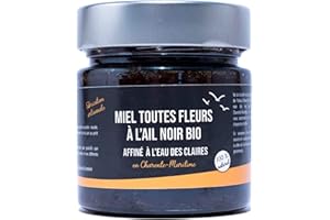 Ail Noir des Claires Pot de Miel toutes Fleurs à l'Ail Bio Fermenté 100% naturel- Fabriqué en France manière Artisanale - Sans conservateurs A tartiner sur du pain ou base culinaire.