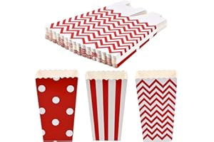 HOAAIGO 15 Pièces Boîtes à Popcorn, Sac Papier Pop Corn Classique, Petite Rétro Bonbons Conteneur Rouges et Blancs, Pot à Popcorn pour Fête Soirées Cinéma