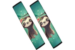 Dolyues Adorable Girl Sloth Plumeria Car Seat Belt Pads Cover Turquoise Green, Cute All Season, 2-Pack Cars Safety Seatbelt Strap Shoulder Pad for Women Adult, Protect Shoulder & Neck