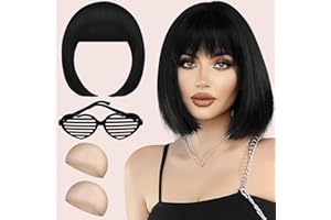 NATURAS BOUQUTIS Parrucca Donna, Parrucche Carnevale Donna, Parrucca Caschetto Nero con Colorate Occhiale et 2 Cappuccio Parrucca, BOB Wig per Carnevale Costume Cosplay Spettacolo Teatrale