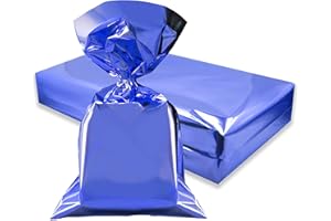 Decoraparty 50 sobres azules metalizados, para fiesta de cumpleaños, celebración, Navidad, Gift Bag, caja de regalo de regalo, bolsas de plástico polipropileno, elegantes brillantes, 35 x 50 cm