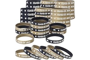 BEAUTYWEN 50Pcs Class of 2024 Rubber Wristbands Silicone Graduation Bracelets Graduating Rubber Bracelets 2024 Graduation Party Favors Present Supplies