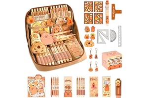WDKXCN Capibara Papeleria, 54pcs Kawaii Estuche Capibara con Pegatinas Capibara, Bolígrafos, Reglas y Más, Set Papeleria para Niños, Organizador de Lápices de Apertura Amplia para Estudiantes