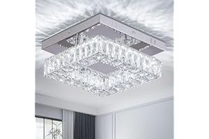 Cainjiazh Lampadari moderni cristallo Mini lampadari moderni di cristallo quadrato Flush Mount plafoniera LED lampadario per corridoio cucina Foyer sala da pranzo, Dia 9,8 ", 18 W 6000K