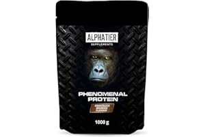 ‎ALPHATIER SUPPLEMENTS Eiweißpulver mit Aminosäuren - Chocolate Brownie 1kg - Eiweiß Pulver mit 76% Protein - Alphatier Proteinpulver Schokolade - Sojaprotein mit EAA Schoko - glutenfrei + laktosefrei