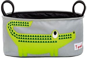 3 Sprouts, Sac de Rangement pour Poussette, avec Rembourrage, Adapté à Toute Poussette, Idéal pour Contenir des Objets et des Jeux, Décoré de Crocodile Vert, 15x32x13 cm