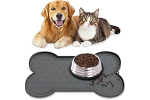 AVYDIIF Waterproof Pet Feeding Mat, Dog Cat Food Mats Anti-Slip Silicone Dog Bowl Mat, Raised Edge to Contain Spills Protects Floors, Placemats for Pet Water Bowl, Dishwasher Safe (49.5 X 25.5 cm, Grey)