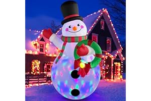 Danxilu Muñeco de Nieve Inflable Navideño de 1,83M con Luces LED Giratorias de Colores, Decoraciones para Exteriores Muñeco de Nieve Inflable con Corona y Saludos Alegres para Fiesta en el Jardín