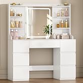 Hzuaneri Dressing Table with Large High Definition Mirror, White | DT44703XEU Dressing Table with LED Lights, 6 Open Compartm
