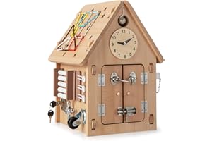 COSTWAY Kinder Spielhaus aus Holz, sensorisches Spielzeughaus mit Sinnesspielen & Stauraum im Inneren, Montessori-Spielzeug Aktivitätswürfel Geschenk für Jungen und Mädchen ab 3 Jahren