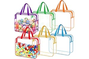BLYEMICHDI 6 Colors Clear Toy Storage Bags,11.8x8.6x3.9in Waterproof PVC Organizing Bags with Zipper and Handle, Plastic Tote Bag Reusable Travelling Pouch for Building Blocks,Puzzles, Board Games, Book