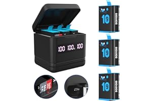 SEVKUMZ Ładowarka do akumulatora GoPro Hero 10/9, 3-pak 2000 mAh z 3-kanałową stacją ładującą, kompatybilna z Hero 10/9 Black Official