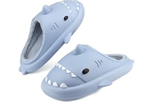 Lanivic Pantuflas de Invierno para Hombre Mujer Peluche Tiburón Zapatillas de Estar por Casa Impermeable Antideslizante Niña Niño Shark Interior Slippers