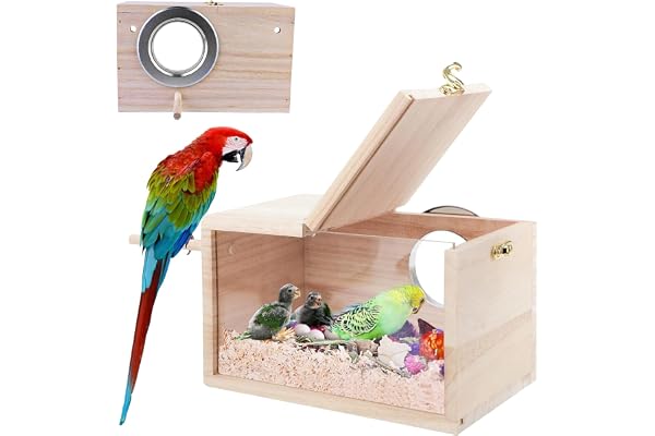Boîte d'Élevage Transparente pour Oiseaux Nid pour Perruche :Boîte d'Élevage en Bois pour Perruches Bois Massif Cage d'Élevage pour Perroquets Boîte de Reproduction pour Oiseaux Maison d'oiseaux