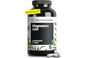 ‎NATURAL ELEMENTS natural elements Magnesium - 365 Kapseln (Jahresvorrat) - 667mg, davon 400mg elementares Magnesium pro Kapsel - Laborgeprüft, hochdosiert, vegan