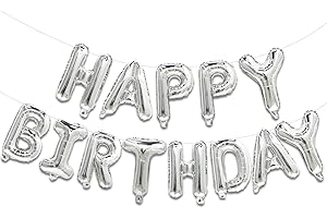 DAZAKA Ballon Joyeux Anniversaire Argent, Ballon Happy Birthday Argenté, Decoration Anniversaire, Guirlande Happy Birthday, Banderole Happy Birthday