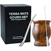 LA FEE Yerba Mate Doğal Kabak/&Ccedil;ay Bardağı Seti Kahverengi (Orijinal Geleneksel Mate Kupası - 8 oz), Yerba Mate Hasır ve Temiz
