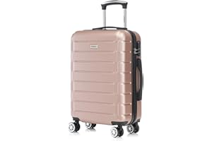 yonsly Trolley Reisekoffer Set, Koffer Suitcase, Rollkoffer Handgepäck, Kabinenkoffer Hartschalenreisekoffer mit Zahlenschloss, 4 Rollen 360°, Weicher Gummigriff (M, Roségold)