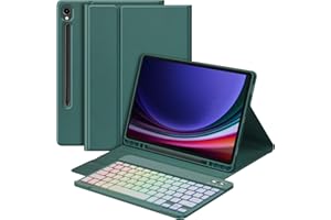 Bettdow for Samsung Galaxy Tab S9 FE 2023 Keyboard Case, UK Layout Detachable Wireless Backlit Keyboard with Case for Galaxy Tab S9 11"/ Tab S9 FE 10.9" 2023 SM-X510/X516B/X710/X716B/X718U, Darkgreen