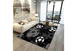 Xisnuient Tapis De Football Garçons Tapis Salon Chambre Grand Tapis 3D Graffiti Football Motif Bleu Vert Tapis Football Tapis De Jeu pour Enfants Et Adolescents Lavable éveil Entrée (Black,160x200cm)