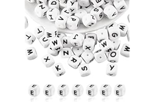 BEEFLYING 20 Pieza Cubo Blanco Letra E Cuentas de Silicona 12x12x12 mm Dados Cuadrados Alfabeto Con 2 mm Agujero Espaciador Letras Sueltas Para Pulsera Collar Fabricación de Joyas