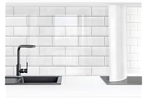 Bilderwelten Küchenrückwand Folie Glänzend 60x300 cm Keramikfliesen Weiß Spritzschutz Fliesenspiegel Küche-Rückwand Motiv Klebefolie