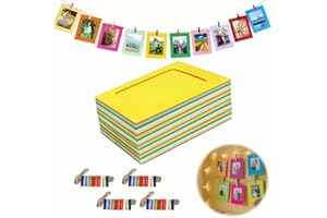 Hexizexi 40 Stück 7 Zoll Papier Bilderrahmen 13.5x18.5 cm Farbig Fotogirlande mit 40 Holzklammern und 4 Rollen Hanfschnur Fototaschen zum Aufhängen Geeignet für Geburtstage Hochzeiten Wanddekoration
