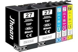 JHAAN Wkład atramentowy 27XL kompatybilny z Epson 27 XL do Workforce WF-7720 WF-7610 WF-3640 WF-7210 WF-7110 WF-3620 WF-7710 WF-7620 WF-7715 (zestaw 5 szt.)