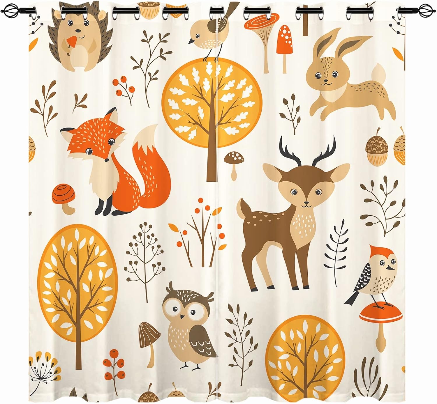 YUANZU Kids Blackout Curtains - Boys Girls Eyelet Autumn Forest Jungle Animals Print Pattern Thermal Insulated Room Darkening Window Drapes for Nursery Baby Bedroom Playroom 2 Panels W117cm x D137cm