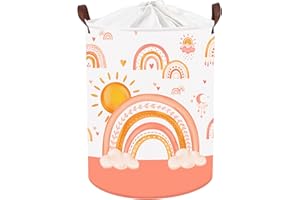 Clastyle 45L Grande Cesta Ropa Sucia Infantil Boho Arco Iris con Tapa para Chica Cestos Almacenaje Naranja Plegable Ropa Juguetes con Asa para Habitación Infantil Dormitorio