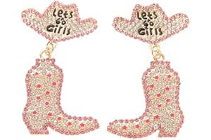 COLORFUL BLING Beaded Cowboy Earrings Sparkly Rhinestone Bead Boots Hat Dangle Earrings for Women Girls Fun Western Country Cowgirl Let’s Go Girls Vacation Drop Dangling Earrings Jewelry Gifts