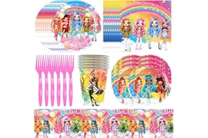 OBLRXM Rainbow High Fête Thème Vaisselle, 61pcs Rainbow High Fournitures Fête d'anniversaire Enfants, Rainbow Doll Party Vaisselle 10 invités, Assiette Dîner Papier Tasse Serviette, Enfants Party Fête Baby S