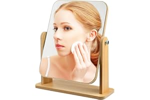 XFLYP 360 Grad Drehbarer Tisch-Schminkspiegel mit Ständer 18 X 13CM Hoch Klarer Hölzerner Desktop-Spiegel Rechteckiger Spiegel Für Bad, Schlafzimmer, Büro, Einfach und Stilvoll, Klein