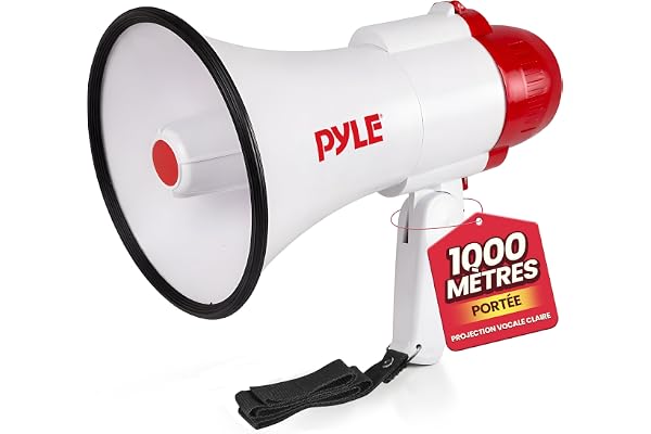 PYLE Haut-Parleur Mégaphone Léger - Mégaphone Porte-Voix avec Sirène Intégrée, Contrôle du Volume Réglable et Portée de 732 mètres