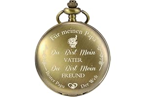 TREEWETO Taschenuhr mit Gravur Kette Herren Schwarz/Bronze Geschenk zum Geburtstag Vatertag Vater