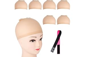 MIFELOY 6 Stück Perückenkappe Set, Damen Nylon Hair Wig Cap Haarnetz Perücke Kappen für Cosplay, Unterziehhaube Atmungsaktive Dehnbare Perückennetz, Hellbraun Netz Perückenkappen mit Elastisches Perückeband