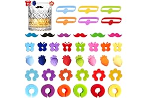 GUSXPPD 40 Pcs Marque Verre à Vin, Marqueur Silicone De Verre, Marqueurs de Verre Réutilisables, Gel De Silice BièRe Marqueurs De Boisson pour Verre à Champagne, Verre à Cocktail, Verre à Martini