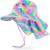 MHJY sun hat children sun hat girl hat summer UV protection 50 hats unicorn angler hat wide brim cap with neck flap toddler 2-9 years