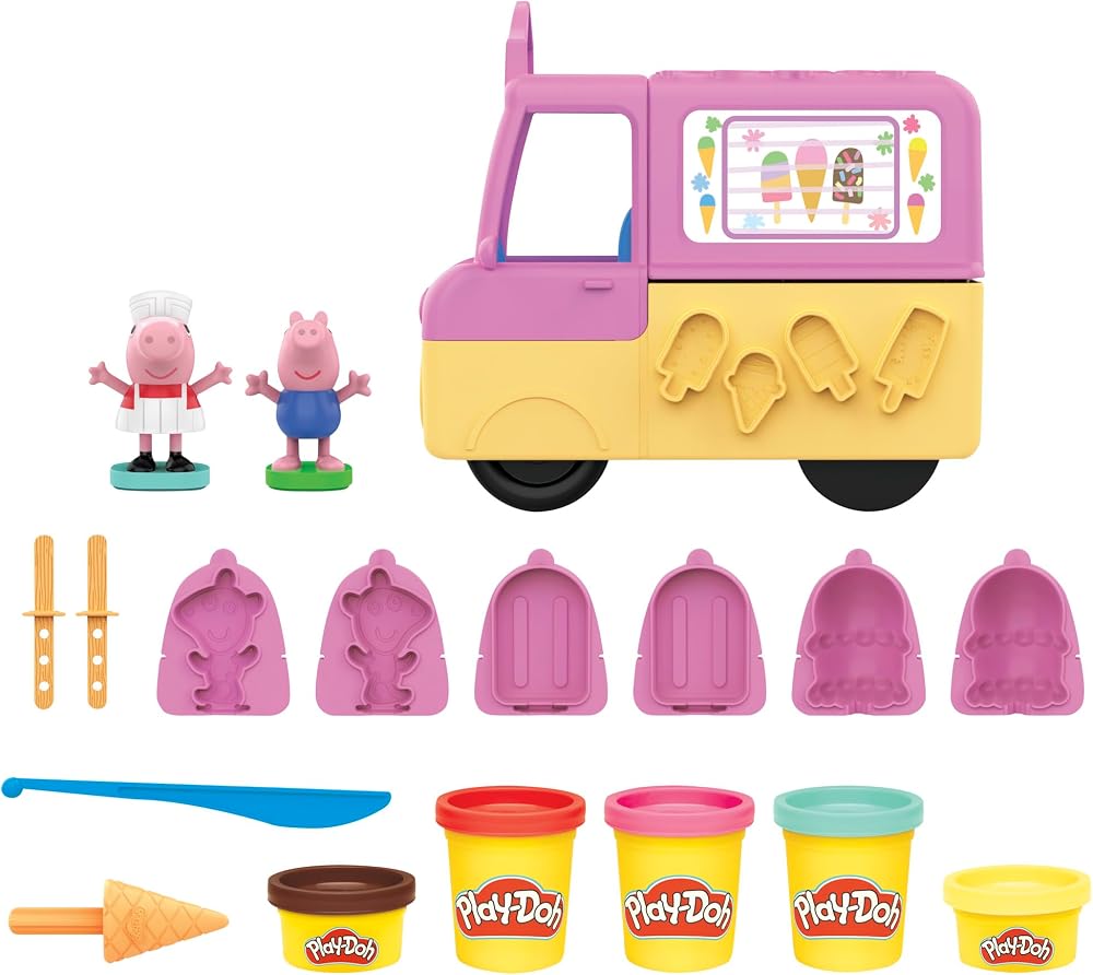 Play-Doh Peppa'nın Dondurma Kamyonlu Dondurma Seti, Peppa ve George Figürleri ve Toksik Madde İçermeyen 5 Oyun Hamuru Kutusu, 3 Yaş ve Üzeri Çocuklar için Peppa Pig Oyuncağı
