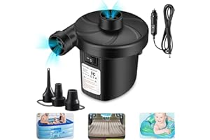 Electric Air Pump for inflatables with 3 Nozzles & Car Adaptor, Gofemial Car Use Electric Air Pump Pools Pumps for Air Bed Mattress Inflatables Paddling Pool Beach Toys, Fill Inflator Deflator