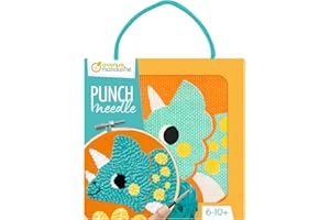 Avenue Mandarine KC162C - Quadro da ricamo punch needle, kit punto croce per bambini - dai 6 anni - Dinosauro da cucire tessuto 18 x 18 cm, ago punch needle, ago in plastica, istruzioni